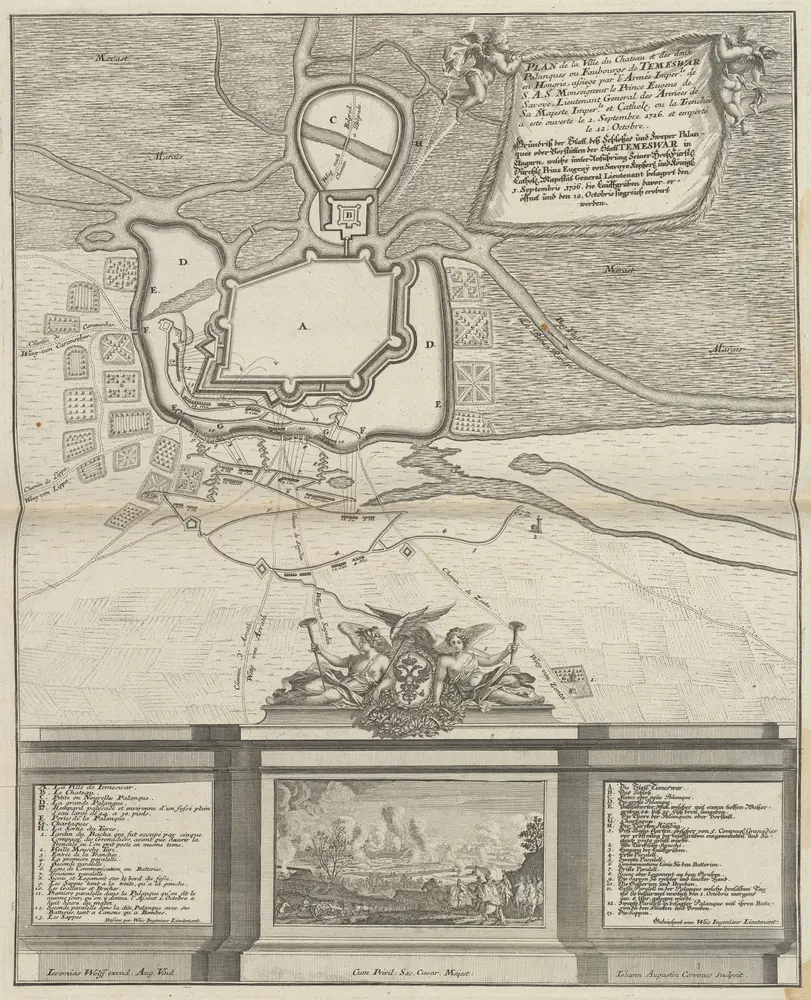 Plan de la Ville du Chateau et des deux Palanques ou Faubourgs de Temeswar en Hongrie [...] [=] Grundriss der Statt, dess Schlosses und zweyer Palanques oder Vorstätten der Statt Temeswar [...] [Karte], in: [Atlas factice], S. 540.