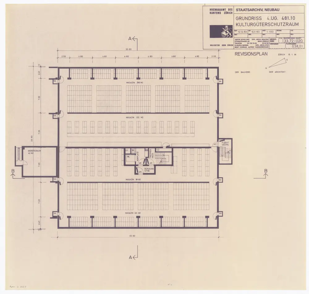 Staatsarchiv des Kantons Zürich im Irchelpark: 4. Untergeschoss; Grundriss