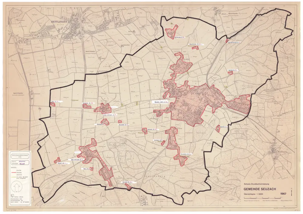 Seuzach: Definition der Siedlungen für die eidgenössische Volkszählung am 01.12.1970; Siedlungskarte