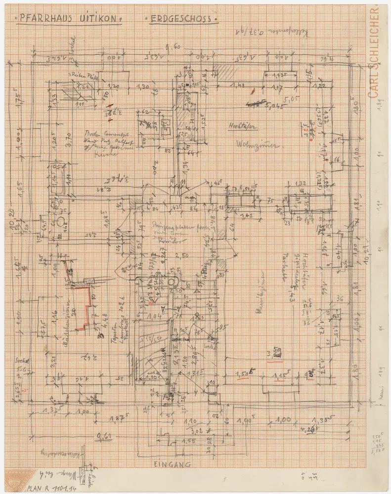 Uitikon: Pfarrhaus und Pfarrgarten mit Einfriedung: Erdgeschoss; Grundriss (Nr.13)