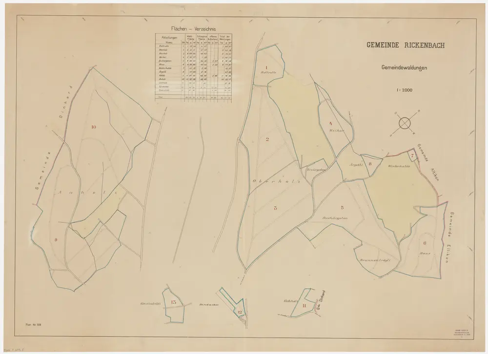 Rickenbach: Gemeindewaldung: Rottrotten, Oberholz, Weier, Buchärgeten, Moos, Winterhalde, Ärgetli, Auholz, Eichholz, Sandacker, Gmeindrüti; Grundriss