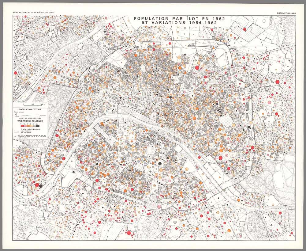 Population par îlot en 1962 et variations 1954-1962.