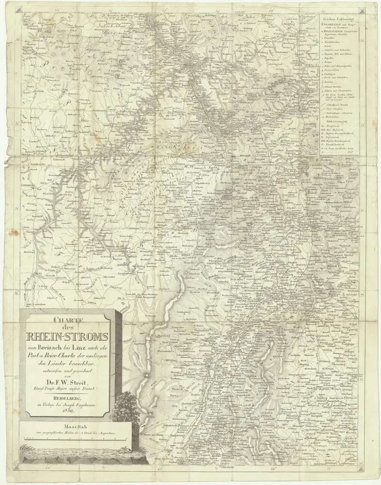 Charte des Rhein-Stroms von Breisach bis Linz auch als Post- u. Reise-Charte der umliegenden Länder brauchbar
