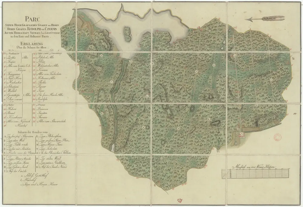 Parc seiner hoch gräflichen Gnaden des Herrn Herrn Grafen Rudolf von Czernin auf der Herrschaft Neuhaus bei Gestütthof in dem Koza und Hollnauer Forste