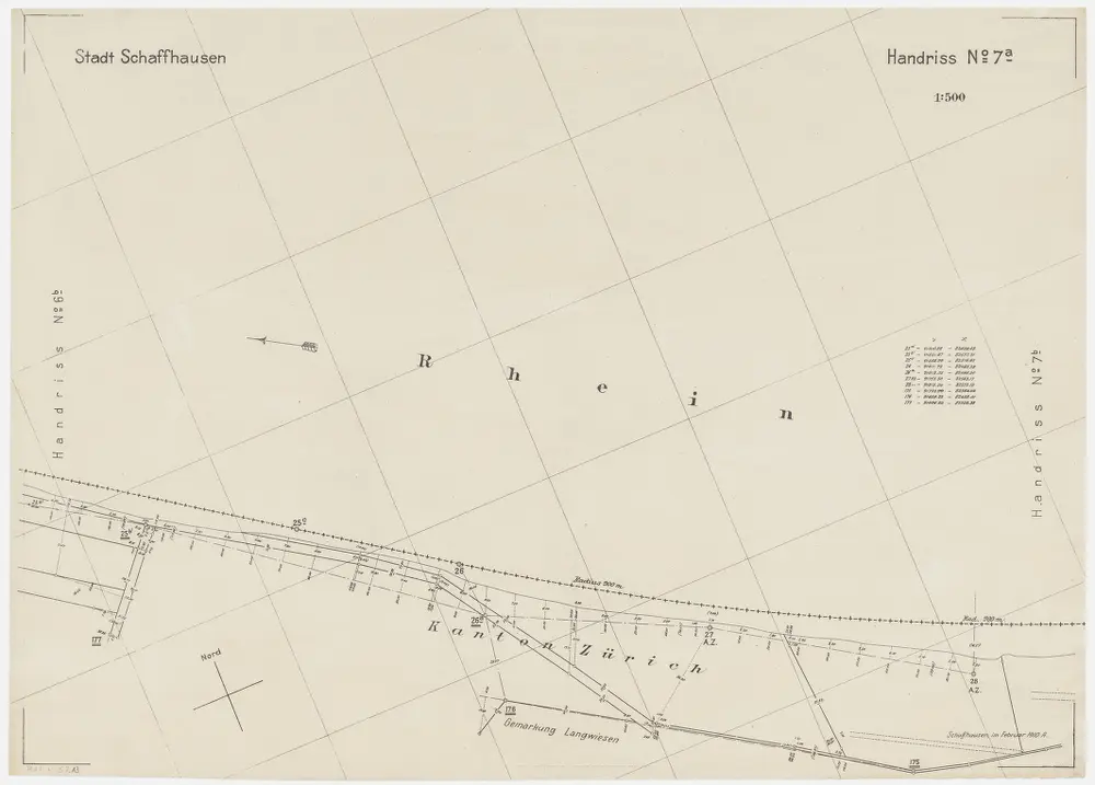 Grenze zwischen den Kantonen Zürich und Schaffhausen beim Rhein von Neuhausen SH bis Büsingen (Deutschland): Grundriss (Nr. 7 a, Punkte 25 b - 28)