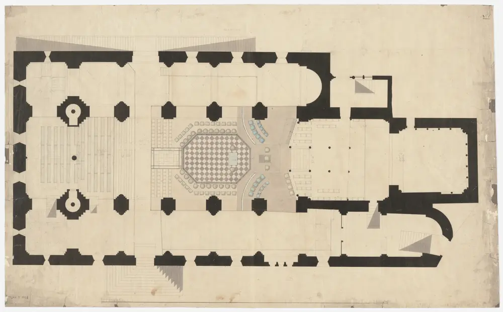 Zürich: Grossmünsterkirche, Bestuhlung für die am 7. Juli 1828 stattfindende eidgenössische Tagsatzung; Grundriss (Nr. 1)