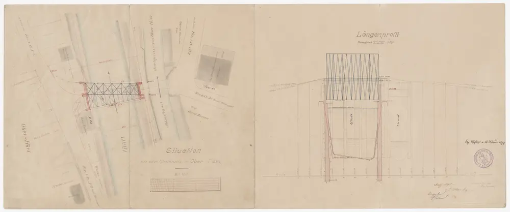 Höri: Alte und neue Brücke über die Glatt in Oberhöri; Situationsplan und Längsprofil