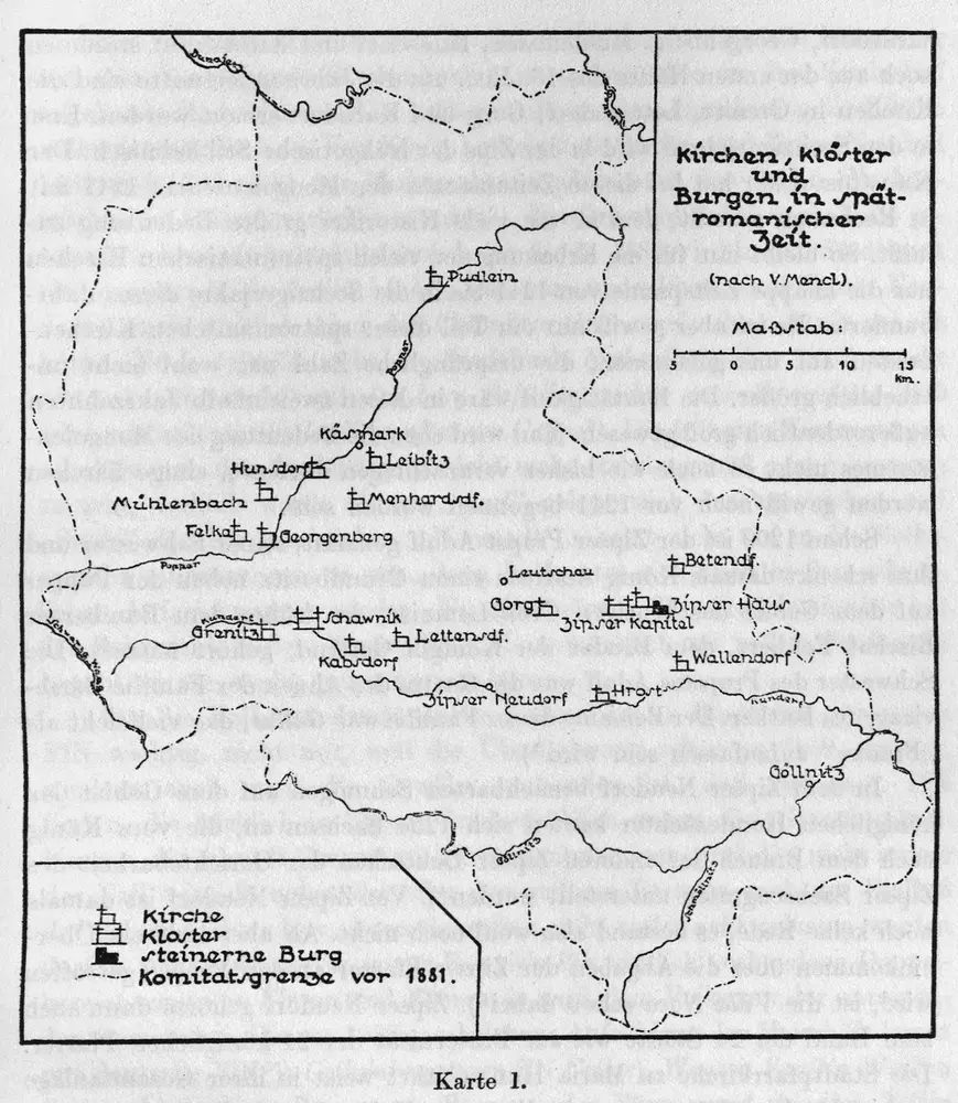 Kirchen, Klöster und Burgen in spätromanischer Zeit (nach V. Mancl)