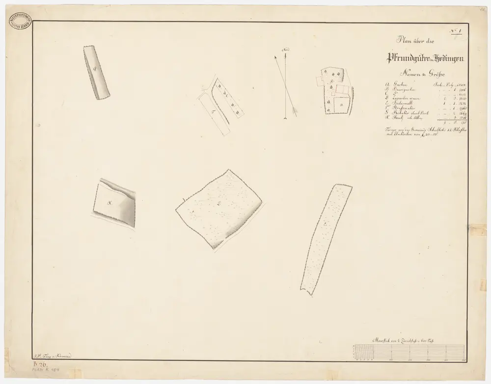 Hedingen: Pfrundgüter beim Pfarrhaus sowie Lapartenwiese, Iselimatt, Strassenacker, Rebacker und Reuti; Grundrisse (Nr. 1)