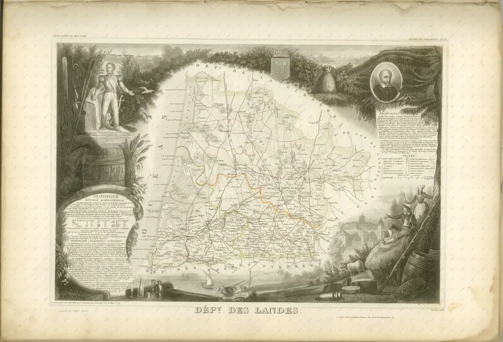 mapa z atlasu "Atlas National Illustré des 86 Départements et des Possessions de la France Divisé par Arrondissements, Cantons et Communes, avec le tracé de toutes les routes, chemins de fer et canaux"