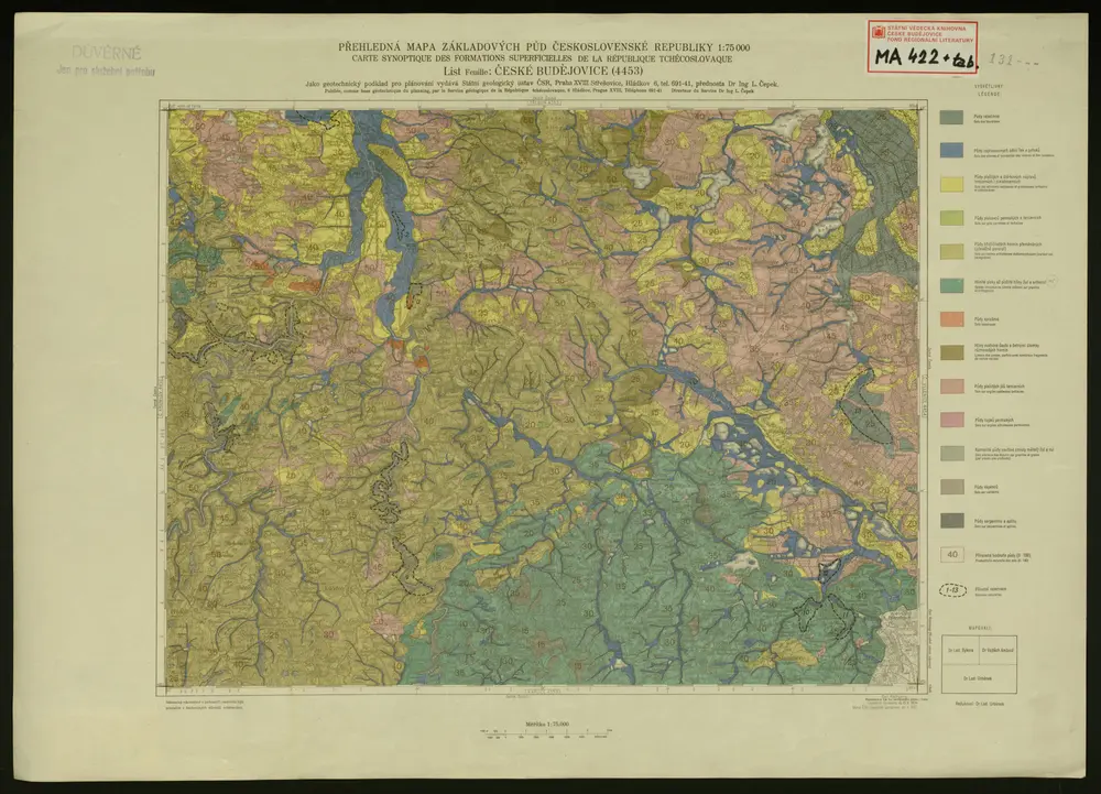 Přehledná mapa základových půd Československé republiky, Carte synoptique des formations superficielles de la République tchécoslovaque, List, Feuille: České Budějovice (4453) - Jako geotechnický podklad pro plánování