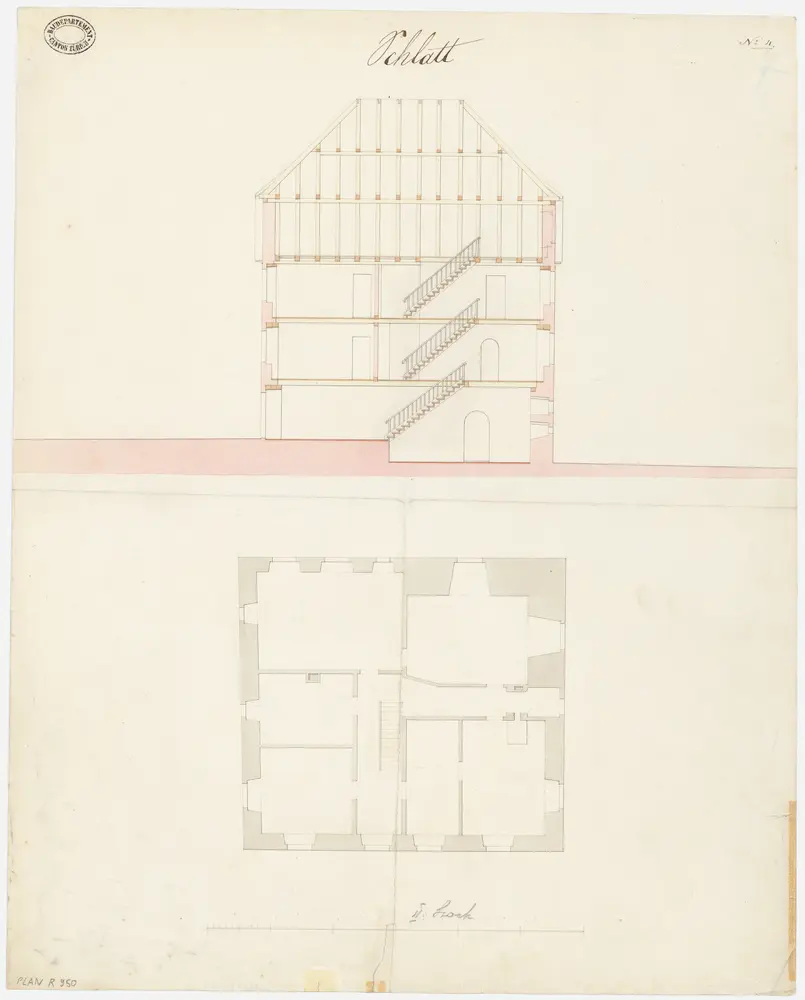 Schlatt: Pfarrhaus; Grundriss des 2. Stocks und Querschnitt (Nr. 4)