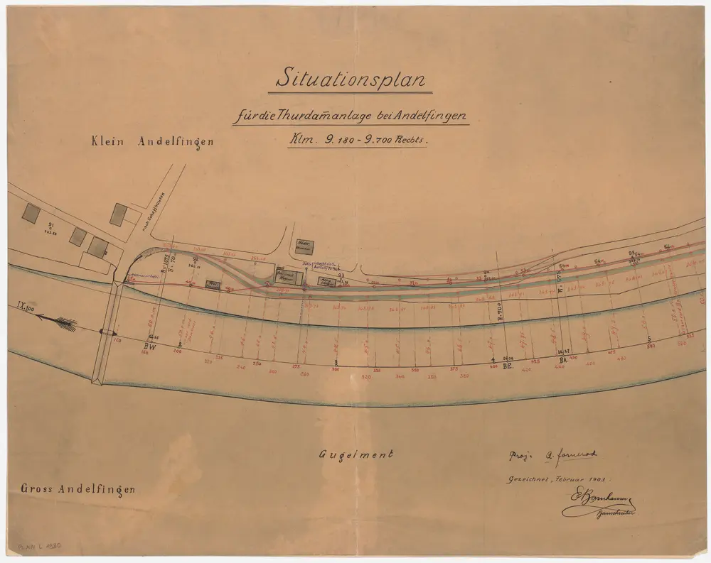Kleinandelfingen: Thur von oberhalb bis unterhalb der gedeckten Brücke, Thurdammanlage; Situationsplan