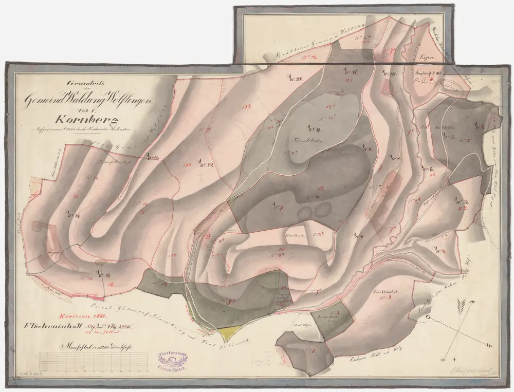 Wülflingen: Gemeinde- und Kirchgemeindewaldungen: Gemeindewaldungen Chomberg (Komberg, Kornberg, Kronberg); Grundriss (Tab. I)