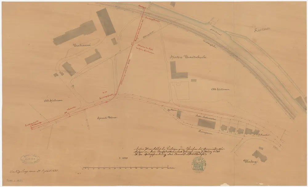 Enge: Brandschenkestrasse, Kanalisation; Situationsplan