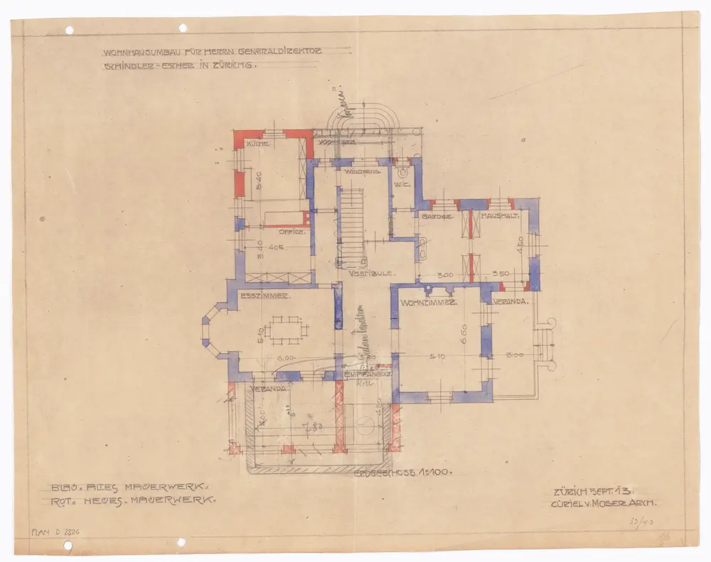 Schindlergut Zürich 6: Umbau für Generaldirektor Schindler-Escher; Erdgeschoss; Grundriss