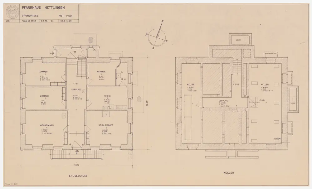 Hettlingen: Pfarrhaus, Keller und Erdgeschoss; Grundrisse