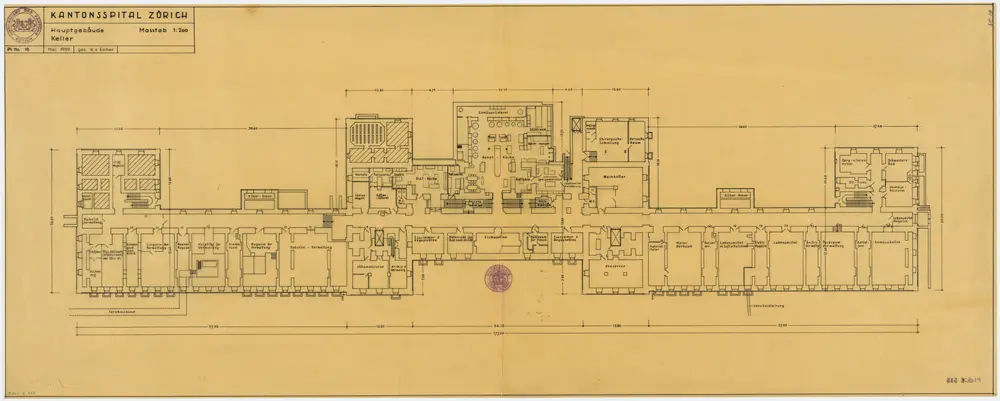 Zürich: Kantonsspital, Hauptgebäude, Keller; Grundriss