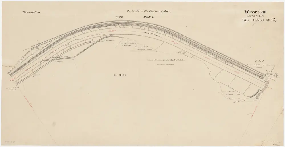 Wildberg, Turbenthal, Zell: Von der Brücke bei Friedthal bis unterhalb Mülau, Tösskorrektion; Situationsplan (Töss-Gebiet Nr. 19, Blatt 3)