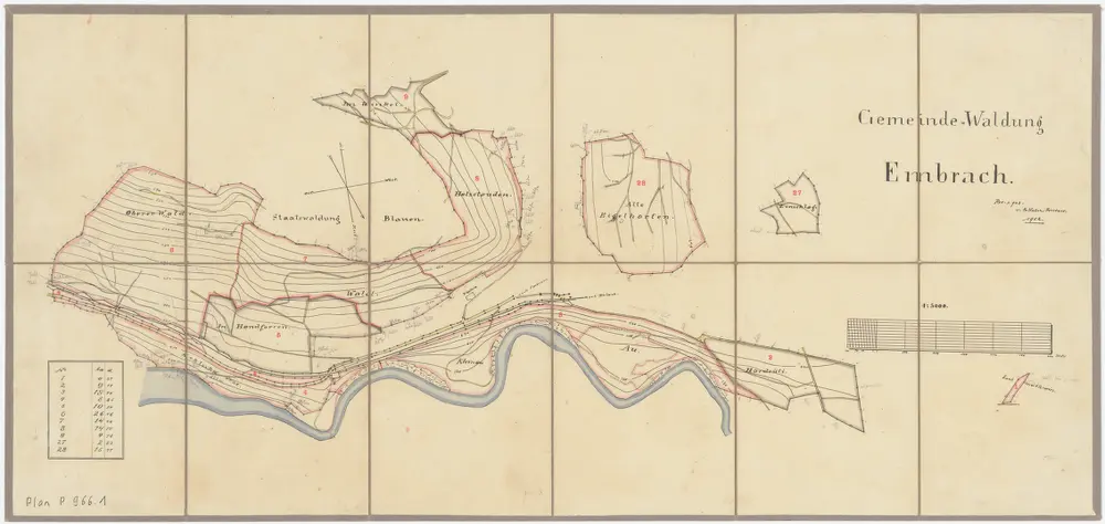 Embrach: Gemeindewaldungen: Hardrüti, Au, Kleinau, Cholschwärzi (Kohlschwärze), Handforen, Oberwald (Oberer Wald), Wald, Holzstuden (Holzstauden), Winklen (Winkel), Alte Eigelharten, Kleine Eigelharten, Ischlag (Einschlag), Lochmühlerain; Grundrisse