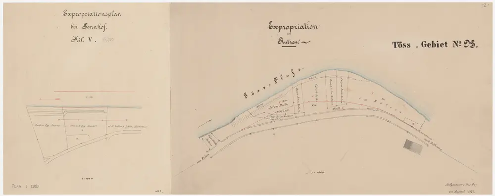 Zell, Kyburg: Linkes Tössufer bei Sennhof und rechtes Tössufer bei Rutzen, Expropriationen; Situationspläne (Töss-Gebiet Nr. 93)