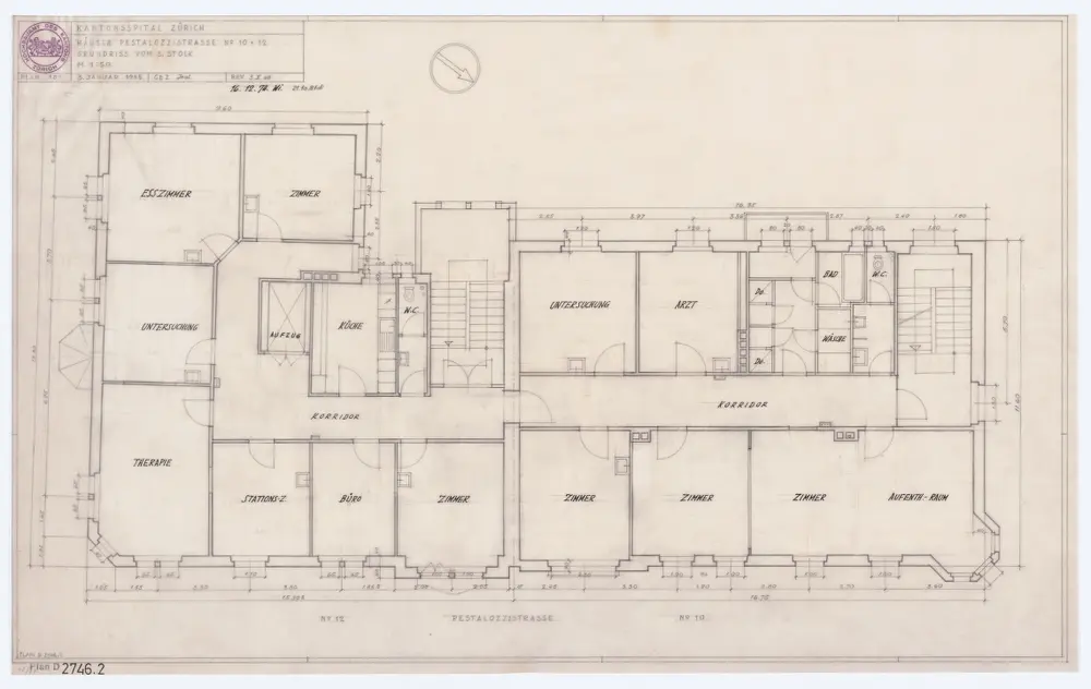 Liegenschaft Pestalozzistrasse 10 und 12, Aussenstation des Kantonsspitals: Grundrisse: 3. Stock; Grundriss