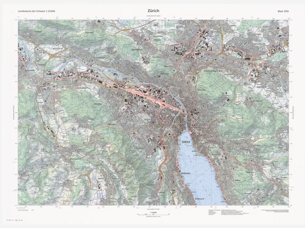 Landeskarte der Schweiz 1 : 25000: Den Kanton Zürich betreffende Blätter: Blatt 1091: Zürich