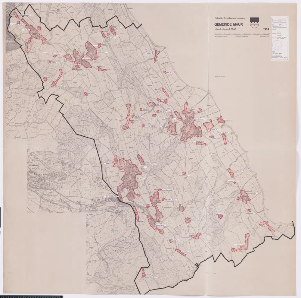 Maur: Definition der Siedlungen für die eidgenössische Volkszählung am 01.12.1970; Siedlungskarte