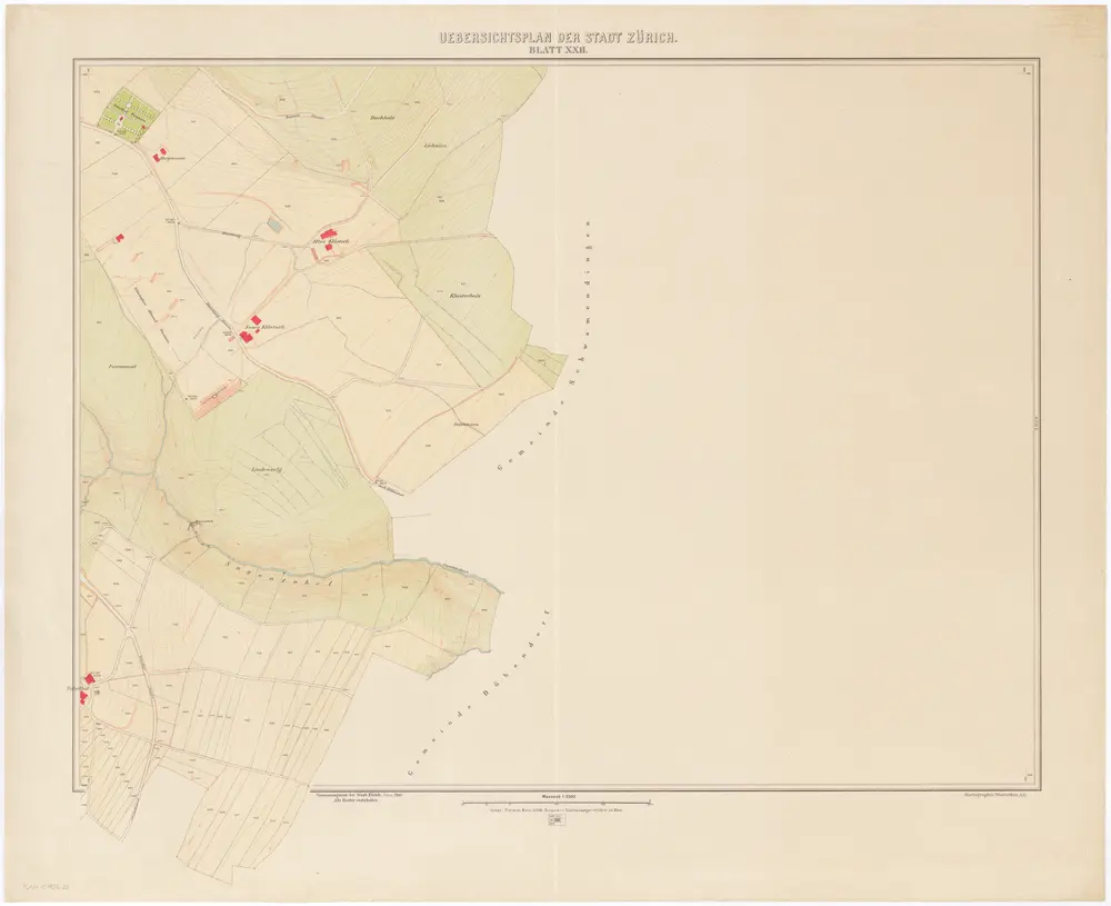 Übersichtsplan der Stadt Zürich und der umliegenden Gemeinden in 23 Blättern: Blatt XXII: Teile von Hottingen und Fluntern