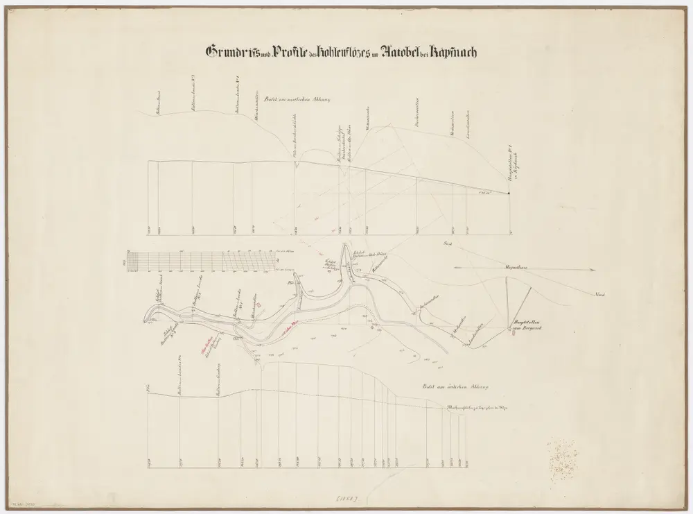 Horgen: Kohlebergwerk Käpfnach, Aatobel, Kohleflöz; Grundriss und Profile