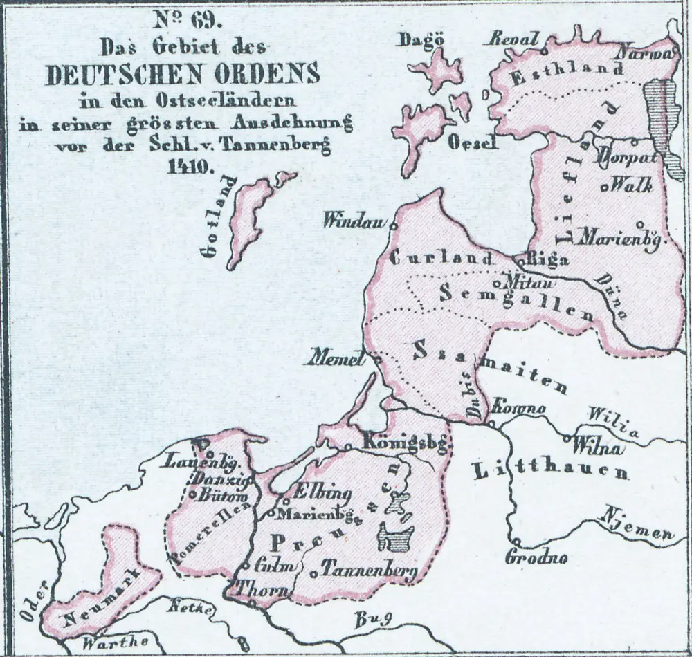 Das Gebiet des Deutschen Ordens in den Ostseeländern in seiner grössten Ausdehnung vor der Schl. v. Tannenberg 1410