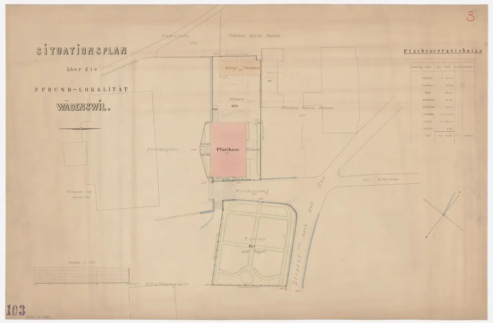 Wädenswil: Pfrundlokalität mit Kirche, Pfarrhaus und Umgebung; Grundriss (Nr. 3)