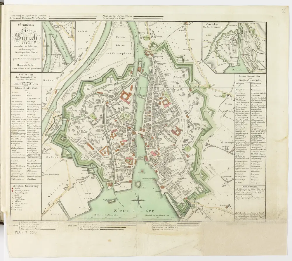 Zürich: Dem Spital Zürich gehörende Lehen in den Fortifikationswerken; Ansichten, Grundrisse und Schnitte: Kleine und Grosse Stadt; Grundriss