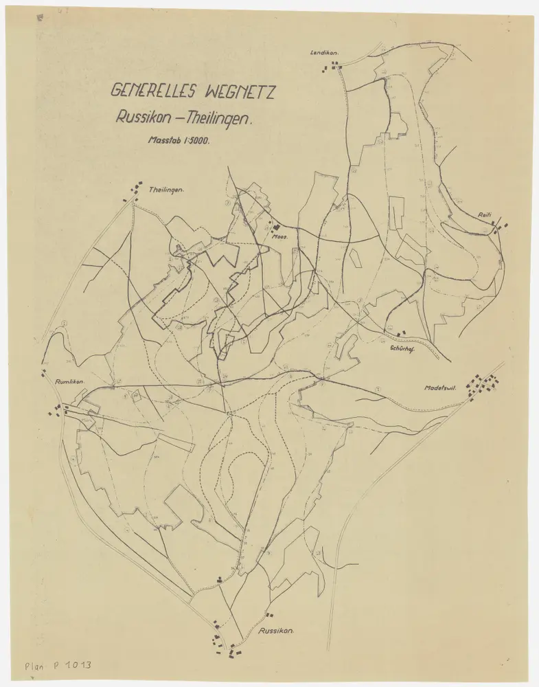 Weisslingen: Generelles Wegnetz südlich von Theilingen und Neschikon; Grundriss