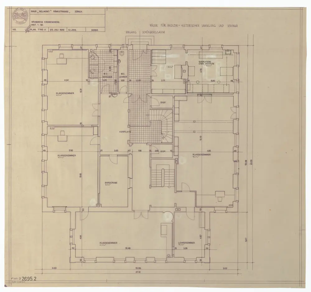 Haus Belmont, Rämistrasse 67: Grundrisse: Erdgeschoss; Grundriss