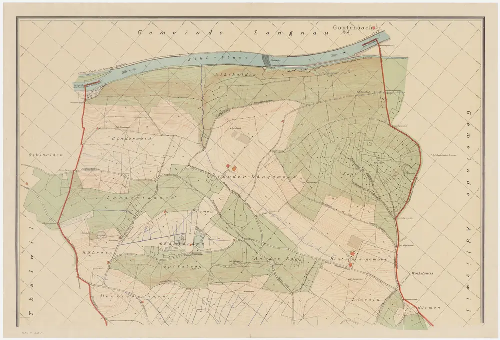 Rüschlikon: Gemeindewaldung, Kantonsspitalwaldung, Waldung der Stadt Zürich: Gemeindewaldungen Sihlhalden, Langentannen, Spittelegg (Spitalegg), Egg, Chopf (Kopf), Vorder Längimoos, Hinter Längimoos; Grundriss