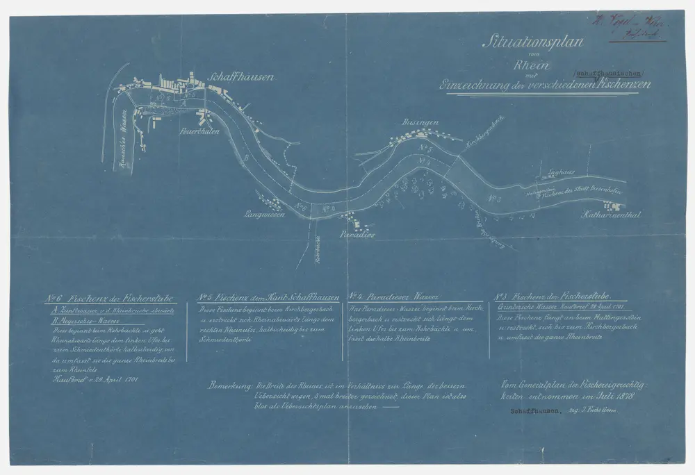 Diessenhofen TG bis Schaffhausen: Schaffhausische Fischenzen im Rhein; Situationsplan