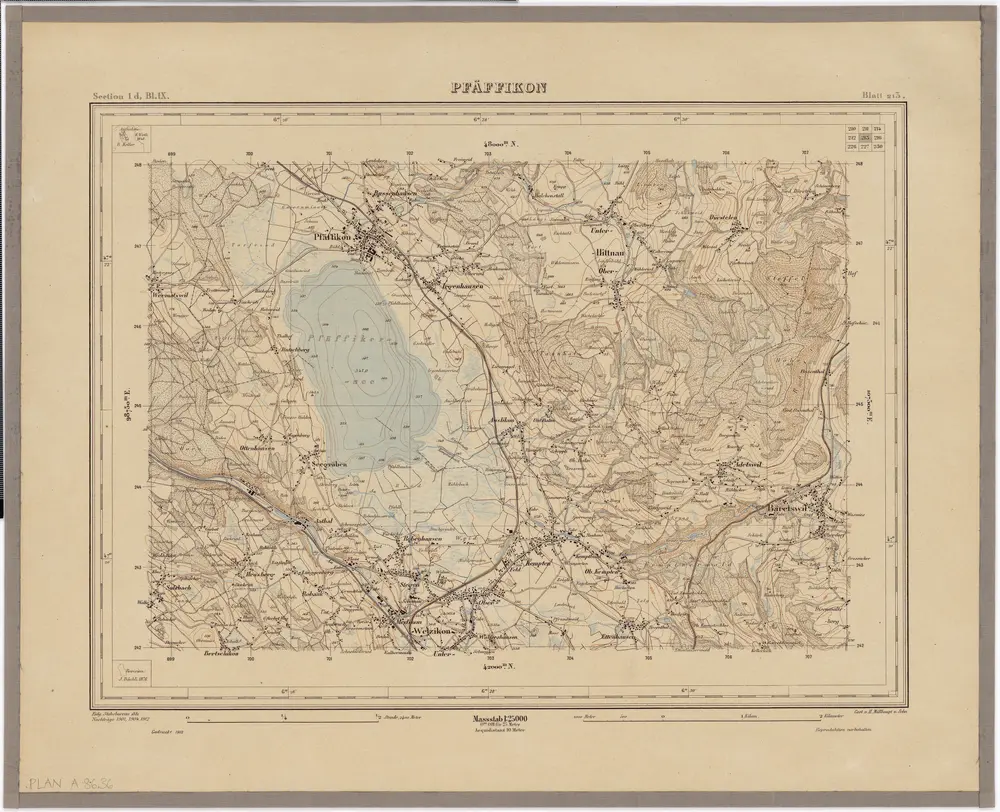 Topographischer Atlas der Schweiz (Siegfried-Karte): Den Kanton Zürich betreffende Blätter: Blatt 213: Pfäffikon