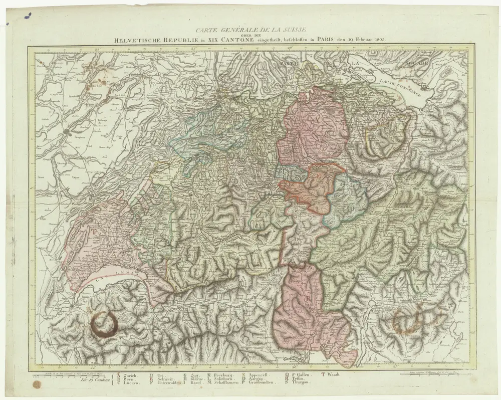 Carte genérale de la Suisse, oder, Die Helvetische Republik in XIX Cantone eingetheilt