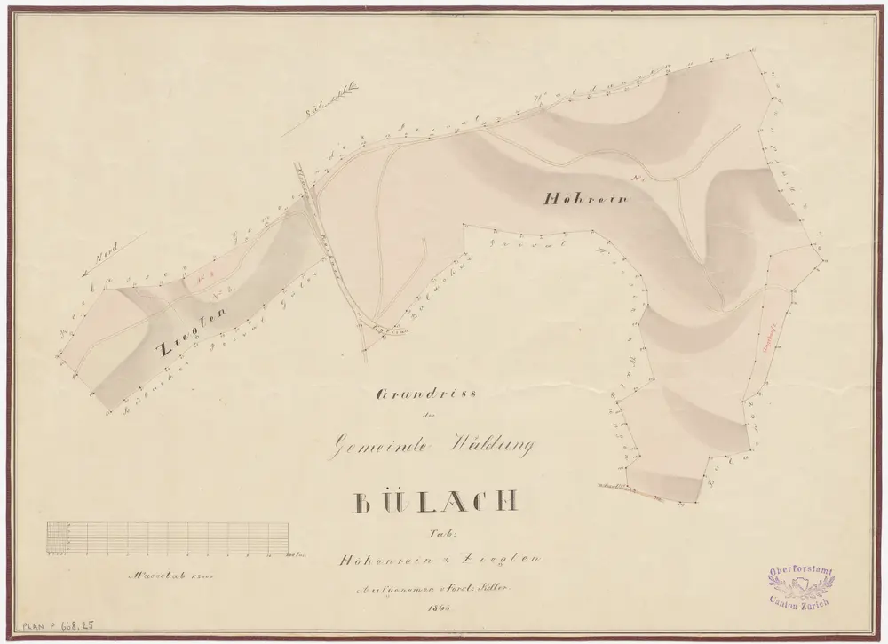 Bülach, Bachenbülach, Hochfelden: Gemeindewaldungen Bülach und Bachenbülach: Bülach: Höhrain (Höhrein), Zieglen; Grundriss