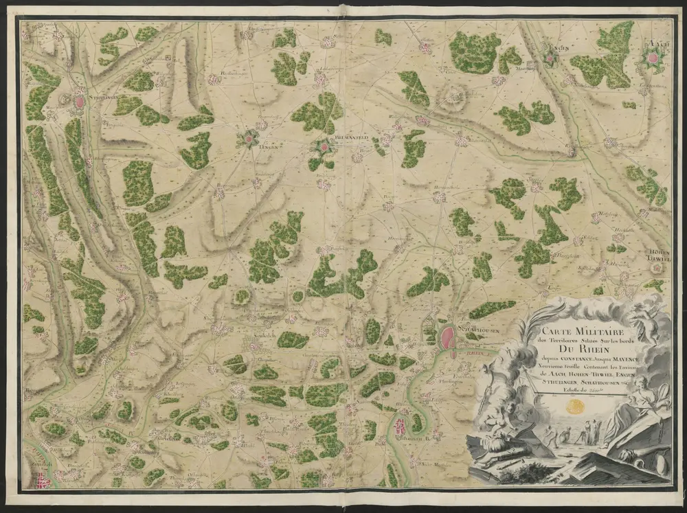 CARTE MILITAIRE des Territoires Situés Sur les bords DU RHEIN depuis CONSTANCE Jusqu'a MAYENCE