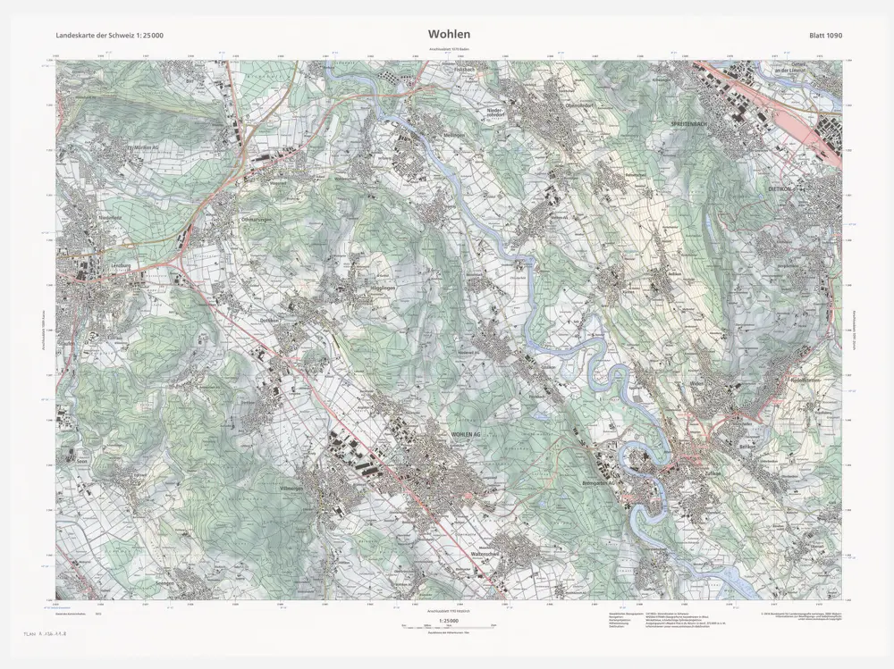 Landeskarte der Schweiz 1 : 25000: Den Kanton Zürich betreffende Blätter: Blatt 1090: Wohlen AG