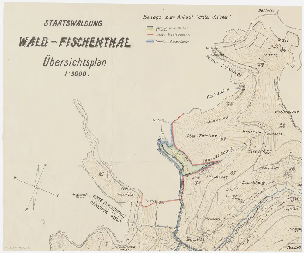 Wald, Fischenthal, Goldingen SG: Waldungen: Wald, Fischenthal: Staatswaldung Beicher (Ankauf der Parzelle Hinter-Beicher); Grundriss