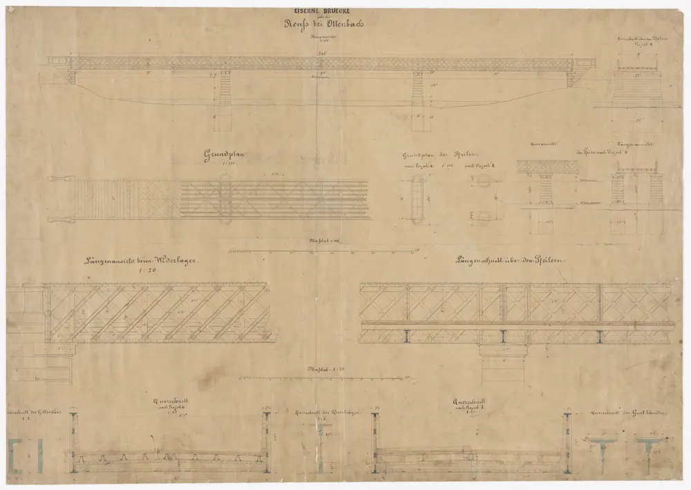 Ottenbach: Eiserne Fachwerkbrücke über die Reuss; Ansichten, Grundrisse und Schnitte