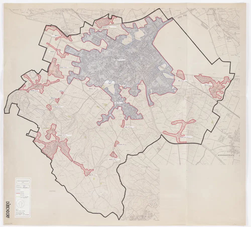 Dübendorf: Definition der Siedlungen für die eidgenössische Volkszählung am 01.12.1970; Siedlungskarte