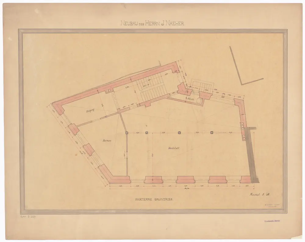 Neubau des J. Naeher, Obmannamtsgasse 21: Erdgschoss; Grundriss