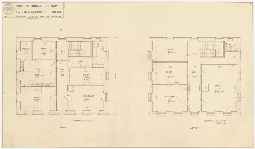 Dietikon: Pfarrhaus, 1. und 2. Stock; Grundrisse (Nr. 8)