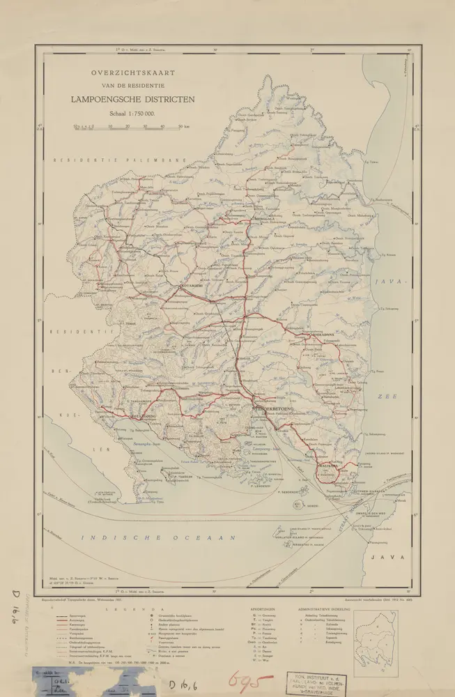 Overzichtskaart van de Residentie Lampoengsche Districten / Topografische Dienst