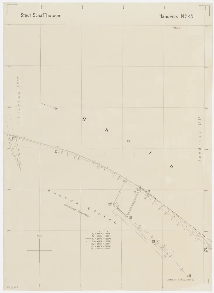 Grenze zwischen den Kantonen Zürich und Schaffhausen beim Rhein von Neuhausen SH bis Büsingen (Deutschland): Bei der Seilerbahn; Grundriss (Nr. 4 b, Punkte 18.2 - 19 a)