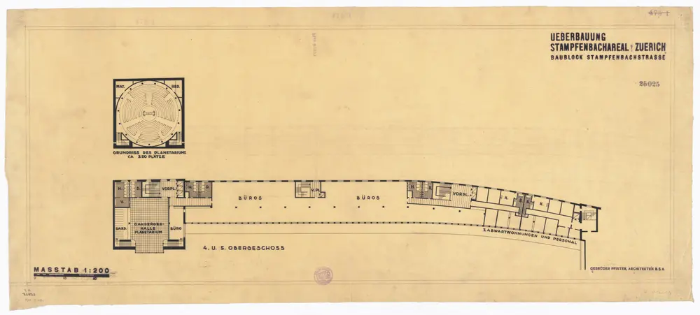 Walchetor, Stampfenbachareal: 4. und 5. Stock mit Planetarium; Grundrisse